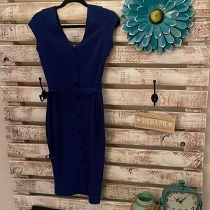 Stunning Express Size Small Petite Blue Button Up Dress with Belt